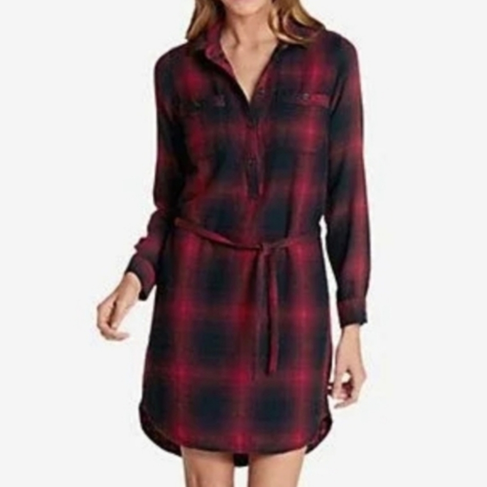 Eddie Bauer Women's Red and Blue Plaid Top